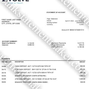Evolve Estonia bank statement template