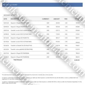 PayPal transaction statement template – downloadable PDF for address confirmation and UI testing