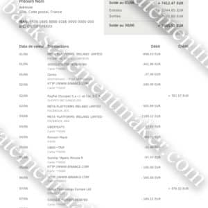 Qonto France bank statement – editable PDF for business KYC, UX mockups, and financial address verification