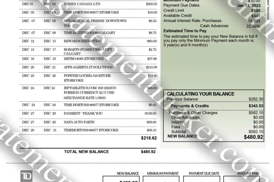 The Benefits of Custom Bank Statements for Personal and Business Use 2 TD Canada bank statement PDF – customizable billing file for KYC and proof of address